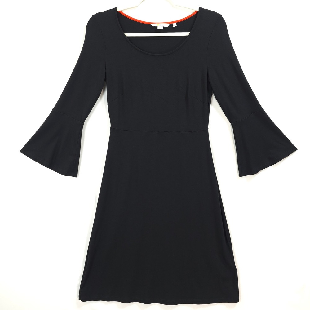 Boden Black‎ Bell Sleeve Knit Dress US 4L UK 8L Flare Sleeve Midi Dark Academia